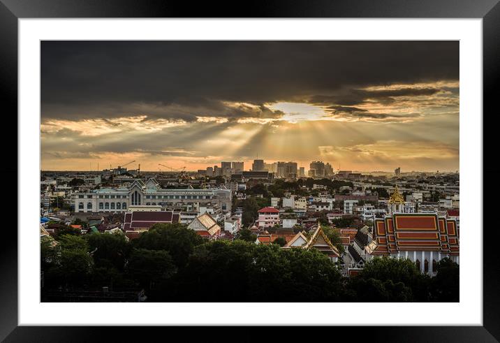 Golden hour sunset Cityscape Bangkok Thailand Framed Mounted Print by Rowan Edmonds