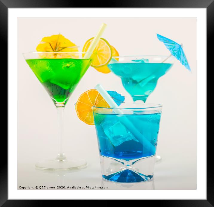 Colorful cocktail decorated with fruit, colorful u Framed Mounted Print by Q77 photo