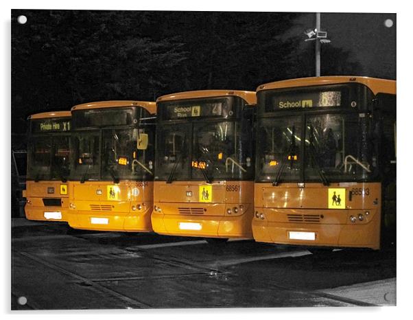 School Buses Acrylic by Jules Camfield
