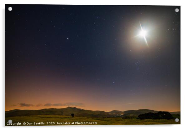 The moon and stars over Pen y Fan and Corn Du Acrylic by Dan Santillo