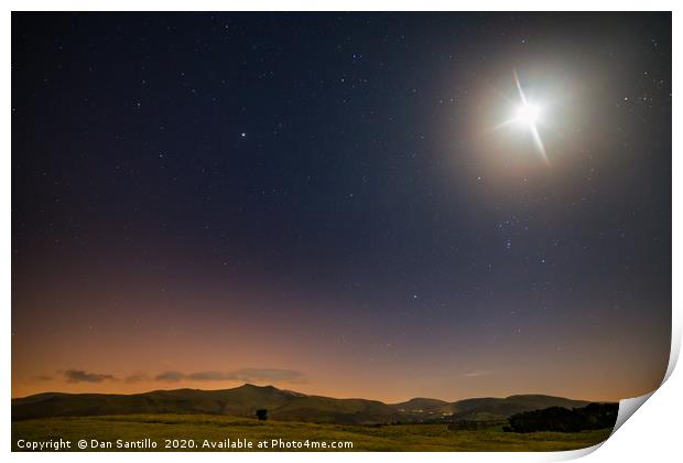 The moon and stars over Pen y Fan and Corn Du Print by Dan Santillo
