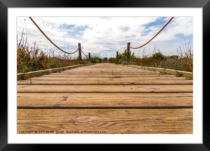 wooden boardwalk in the dunes leading to the sandy Framed Mounted Print by Q77 photo