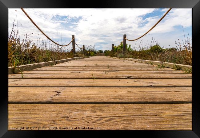 wooden boardwalk in the dunes leading to the sandy Framed Print by Q77 photo