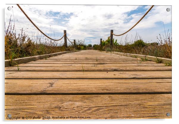 wooden boardwalk in the dunes leading to the sandy Acrylic by Q77 photo
