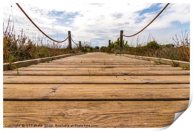 wooden boardwalk in the dunes leading to the sandy Print by Q77 photo