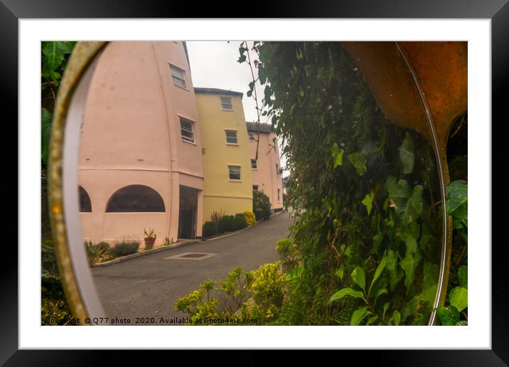 street in a seaside town in the mirror, with color Framed Mounted Print by Q77 photo