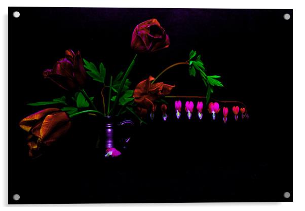 Flowers on Black Background Acrylic by Dawn O'Connor