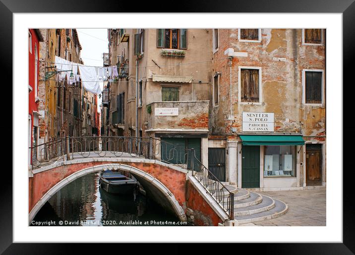 Venice Backstreet. Framed Mounted Print by David Birchall