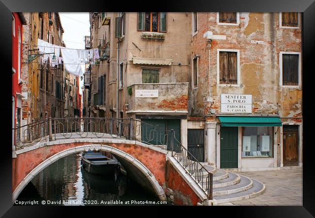 Venice Backstreet. Framed Print by David Birchall