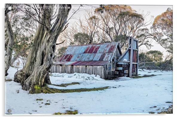 Wallaces Hut - Winter Acrylic by Mark Lucey