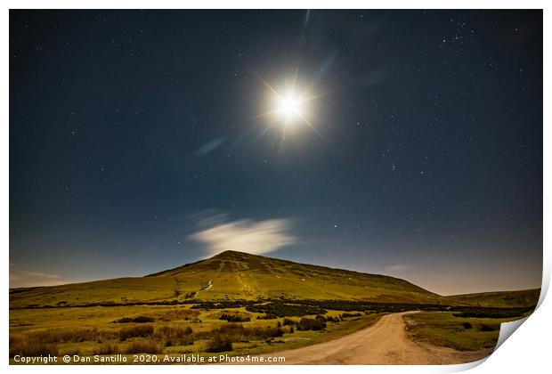 Hay Bluff by Moonlight, Brecon Beacons National Pa Print by Dan Santillo