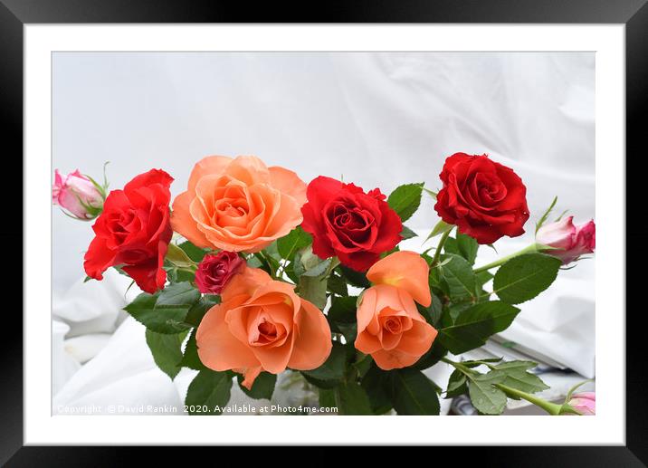 three red roses and three orange roses bouquet Framed Mounted Print by Photogold Prints