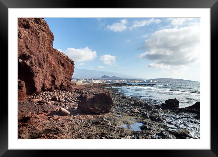Dramatic red coloured cliffs on the coast of Monta Framed Mounted Print by Josef Kubes