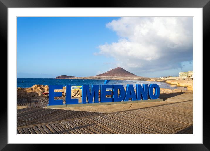 Three-dimensional sign El Medano on long promenade Framed Mounted Print by Josef Kubes