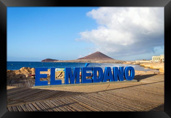 Three-dimensional sign El Medano on long promenade Framed Print by Josef Kubes