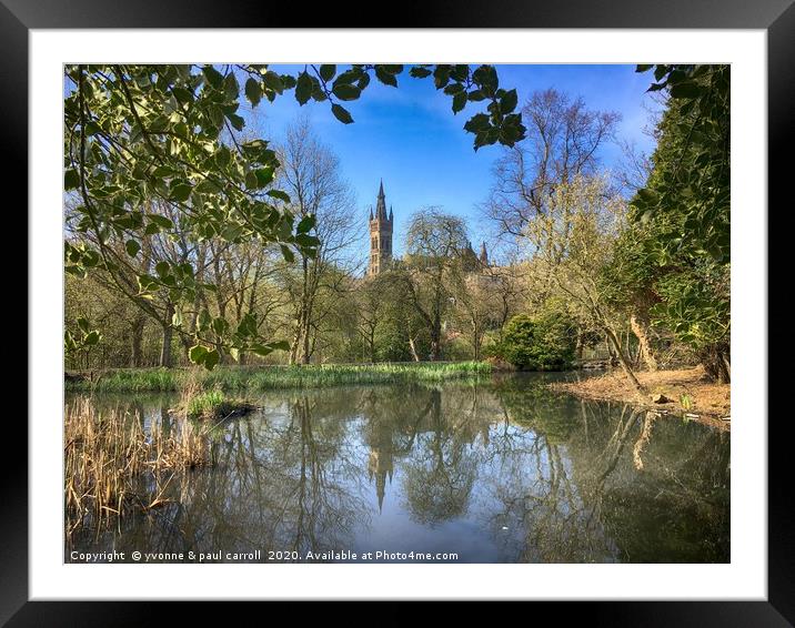 Reflections of Glasgow University tower from Kelvi Framed Mounted Print by yvonne & paul carroll