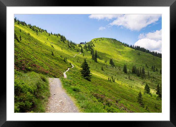 Unrecognizable people walk on beautiful mountain p Framed Mounted Print by Josef Kubes