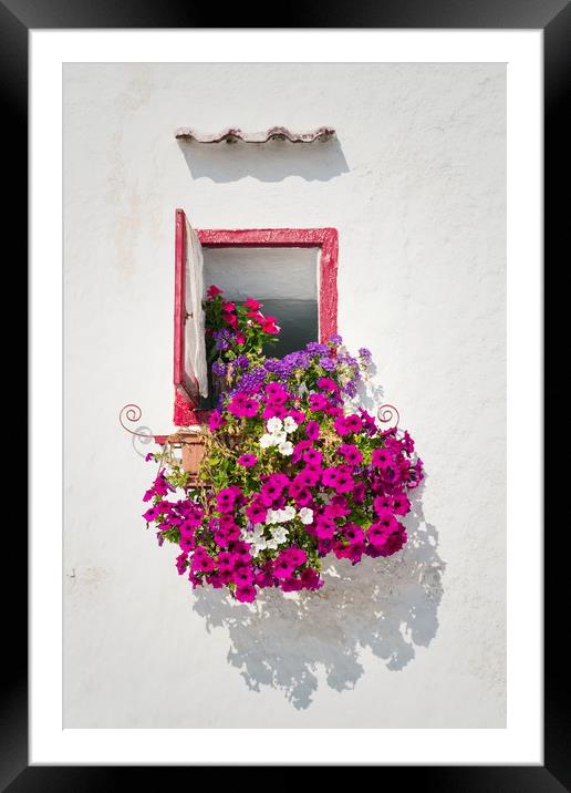 Beautiful open wooden window, pink, white and viol Framed Mounted Print by Josef Kubes