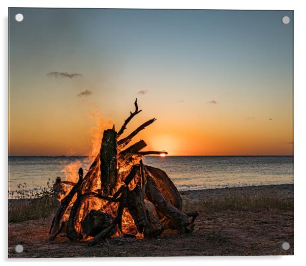 Bonfire at the beach on the Caribbean island of Cu Acrylic by Gail Johnson