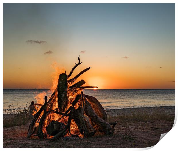 Bonfire at the beach on the Caribbean island of Cu Print by Gail Johnson