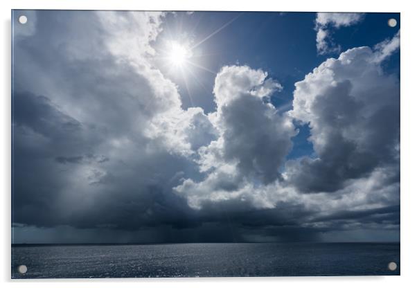 sun and rain over the ocean   Acrylic by Gail Johnson