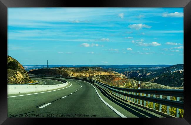 Fast road in the mountains in Spain, beautiful lan Framed Print by Q77 photo