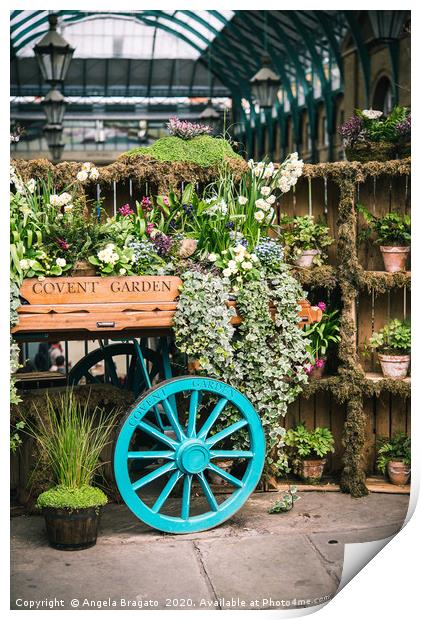 Covent Garden famous flower cart in spring Print by Angela Bragato