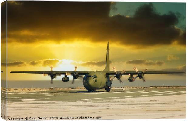 RAF C130 Gibraltar Sunset Canvas Print by Chaz Gelder