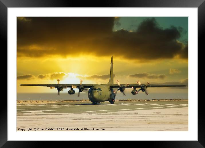 RAF C130 Gibraltar Sunset Framed Mounted Print by Chaz Gelder