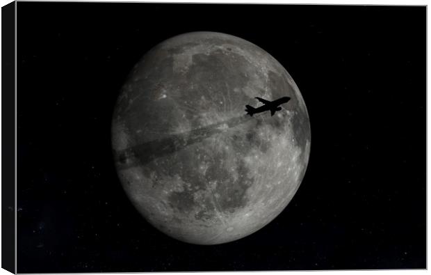 Airplane flying across a full moon. Canvas Print by Sergey Fedoskin