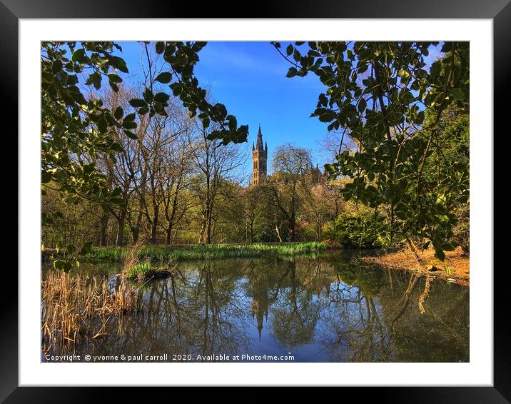 Iconic Glasgow University reflected in the pond in Framed Mounted Print by yvonne & paul carroll