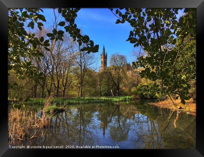 Iconic Glasgow University reflected in the pond in Framed Print by yvonne & paul carroll
