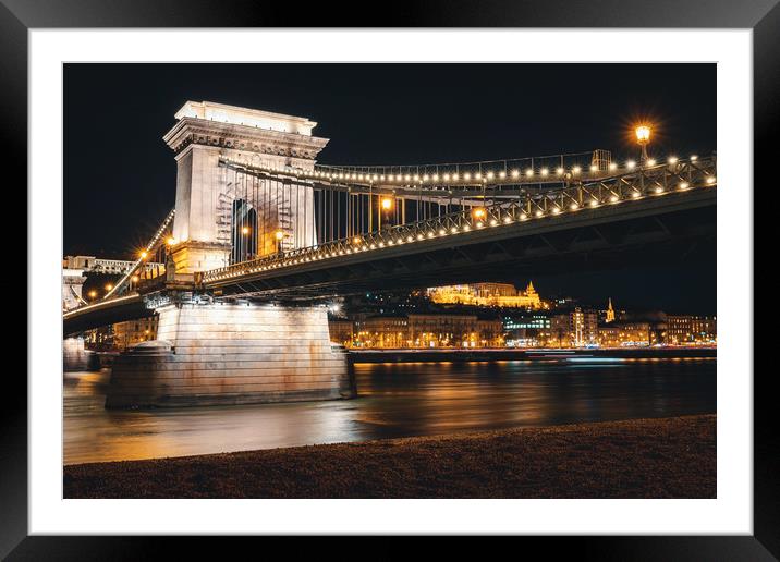 Budapest Chain Bridge in the Night Framed Mounted Print by Ioan Decean