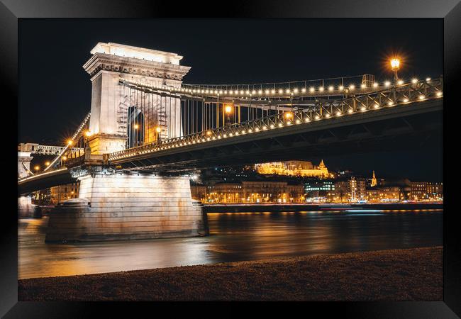 Budapest Chain Bridge in the Night Framed Print by Ioan Decean