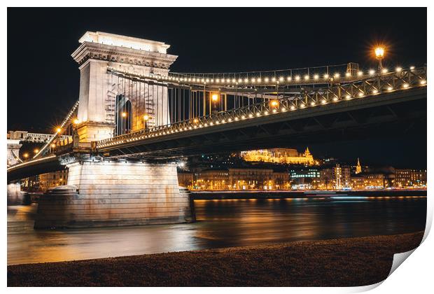 Budapest Chain Bridge in the Night Print by Ioan Decean