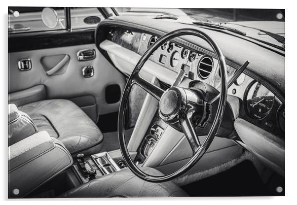 Vintage Old Car Interior Black and White Acrylic by Ioan Decean
