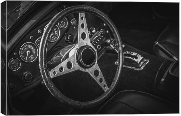 Vintage Old Sport Car Interior Black and White Canvas Print by Ioan Decean