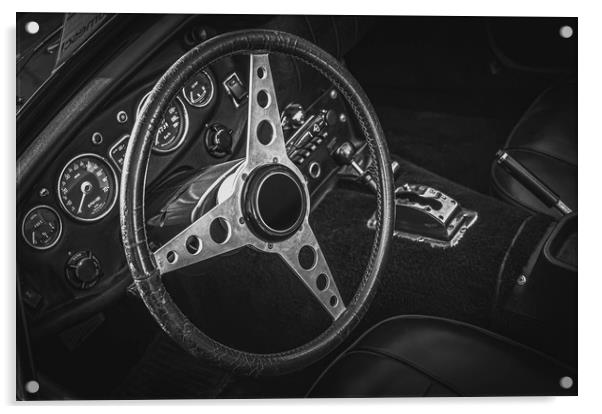 Vintage Old Sport Car Interior Black and White Acrylic by Ioan Decean