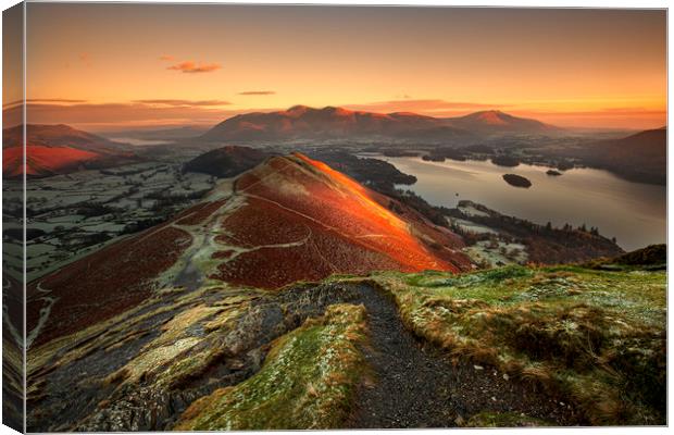 First light on Catbells and Skiddaw Canvas Print by Martin Lawrence