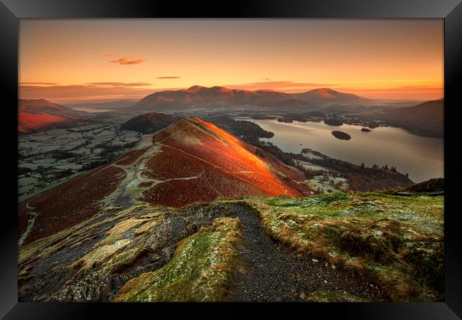 First light on Catbells and Skiddaw Framed Print by Martin Lawrence