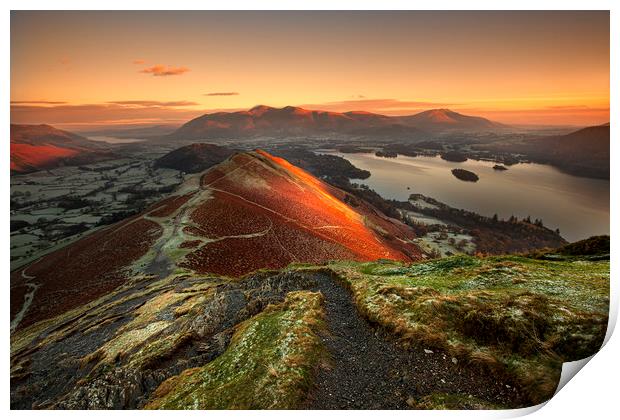 First light on Catbells and Skiddaw Print by Martin Lawrence