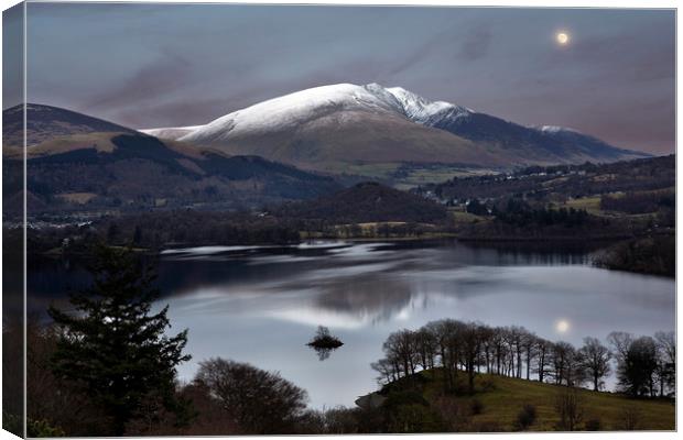 Moonrise over Blencathra in the Lake District Canvas Print by Martin Lawrence