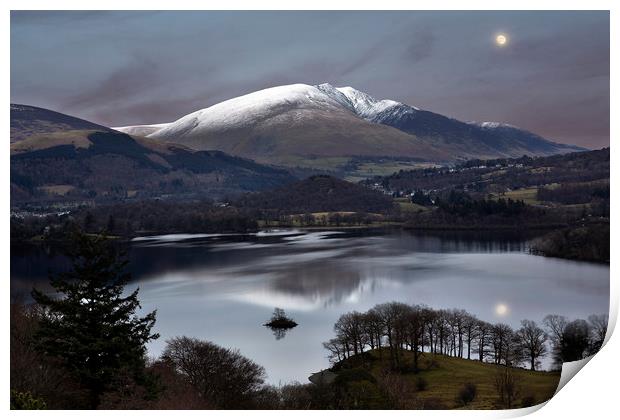 Moonrise over Blencathra in the Lake District Print by Martin Lawrence