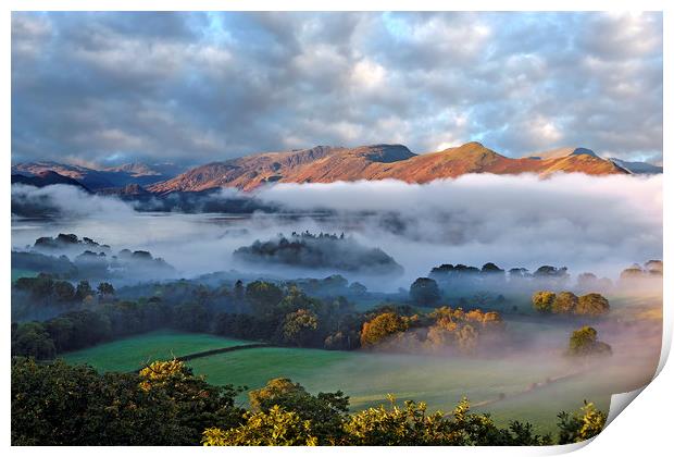 Mists over Derwentwater and Catbells Print by Martin Lawrence