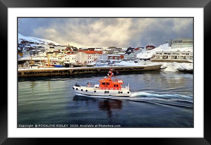 "On Patrol in Honningsvag Harbour" Framed Mounted Print by ROS RIDLEY