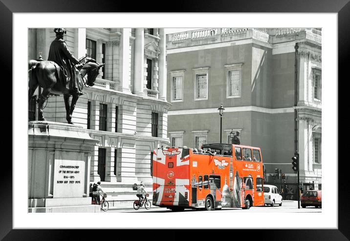black and white image with London red bus Framed Mounted Print by M. J. Photography