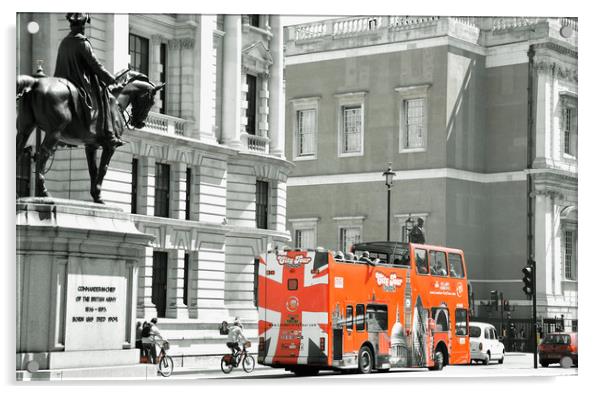 black and white image with London red bus Acrylic by M. J. Photography