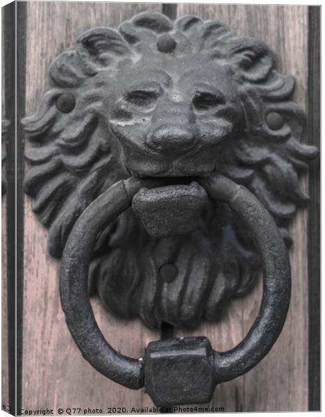 Door with brass knocker in the shape of a lion's h Canvas Print by Q77 photo