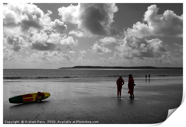 Lifeguards' Autumn Watch at Tenby Print by Graham Parry