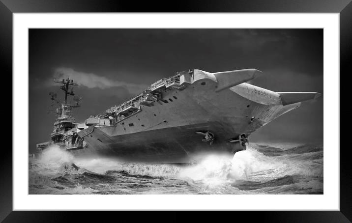 Uss Intrepid rides the seas Framed Mounted Print by Rob Lester